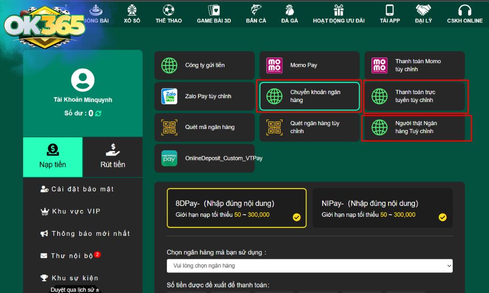 3 Hình thức chuyển khoản ngân hàng của OK365